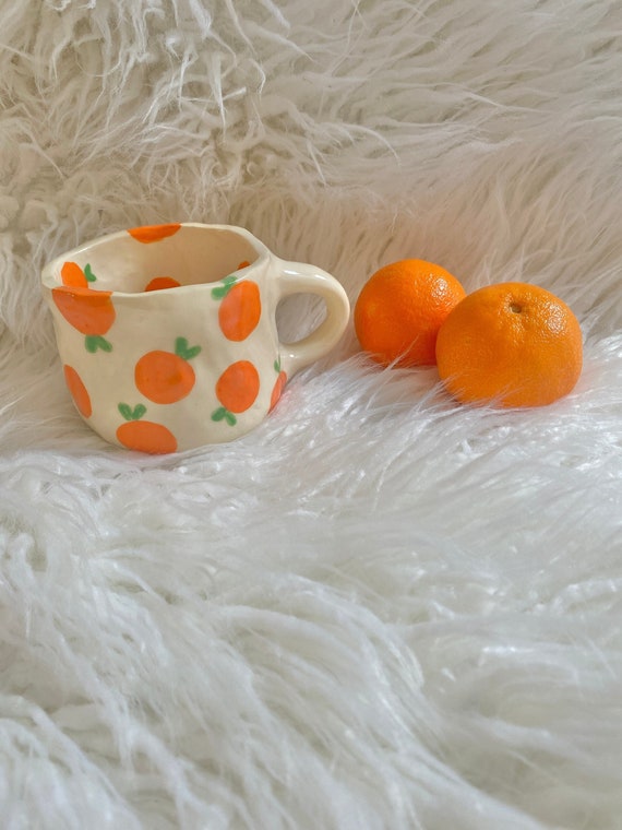 Preorder:orange Love Handmade Ceramic Mug-clay Mug Handmade,handmade Mug,aesthetic Mug,modern Coffee Mug,cute Mug, Oranges Mug, Mug 