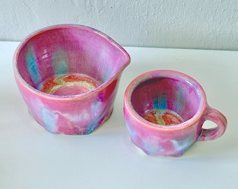 PREORDINE: ciotola e tazza da matcha fatte a mano Pink Skies - ciotola da matcha rosa fatta a mano - ciotola da matcha fatta a mano - ciotola da matcha carina fatta a mano - ciotola da matcha