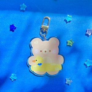 bear & rubber ducky duo keychain-cute bear keychain,bear keychain,cute bear charm,kawaii acrylic keychain,rubber duck keychain,kawaii charm