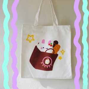 bunny bakery bag canvas tote bag//cute tote bag,kawaii tote bag,cute canvas bag,kawaii canvas bag,cute grocery bag,cute bunny tote bag, tote