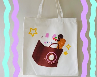 bunny bakery bag canvas tote bag//cute tote bag,kawaii tote bag,cute canvas bag,kawaii canvas bag,cute grocery bag,cute bunny tote bag, tote