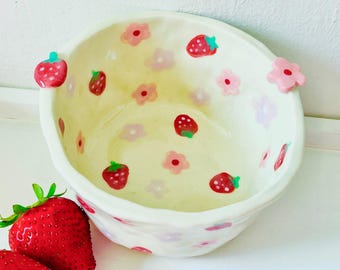 PREORDER:stawberry fields handmade ceramic bowl-strawberry bowl-handmade bowl-strawberry mug-handmade fruit bowl-cute bowl handmade-bowl