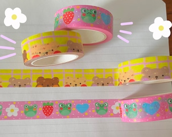 cute washi tape // kawaii washi tape, bear washi tape, frog washi tape, cute bujo washi tape,colorful washi tape,cute stationery washi tape