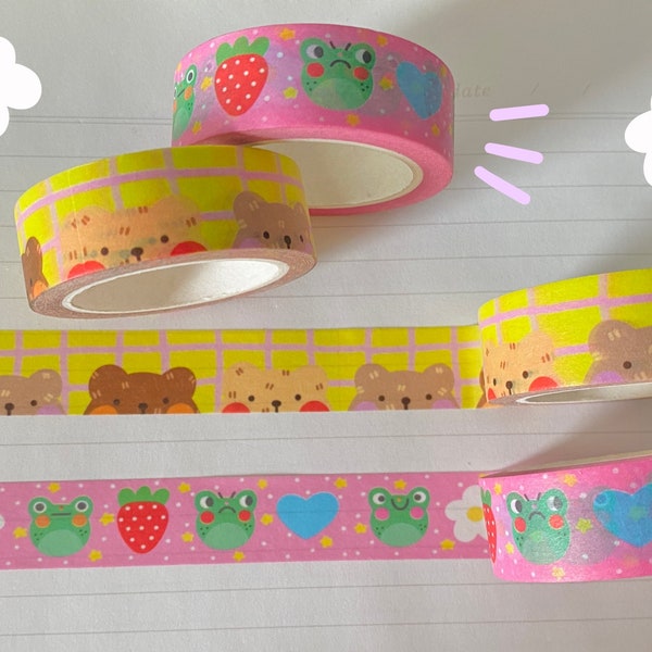 cute washi tape // kawaii washi tape, bear washi tape, frog washi tape, cute bujo washi tape,colorful washi tape,cute stationery washi tape