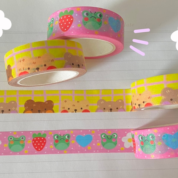 cute washi tape // kawaii washi tape, bear washi tape, frog washi tape, cute bujo washi tape,colorful washi tape,cute stationery washi tape
