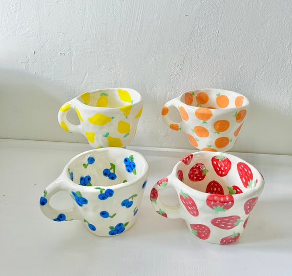 PREORDER:fruit handmade mug-clay mug handmade,handmade coffee mug,aesthetic mug,cute mug,strawberry mug,handmade clay mug,mug,ceramic mug
