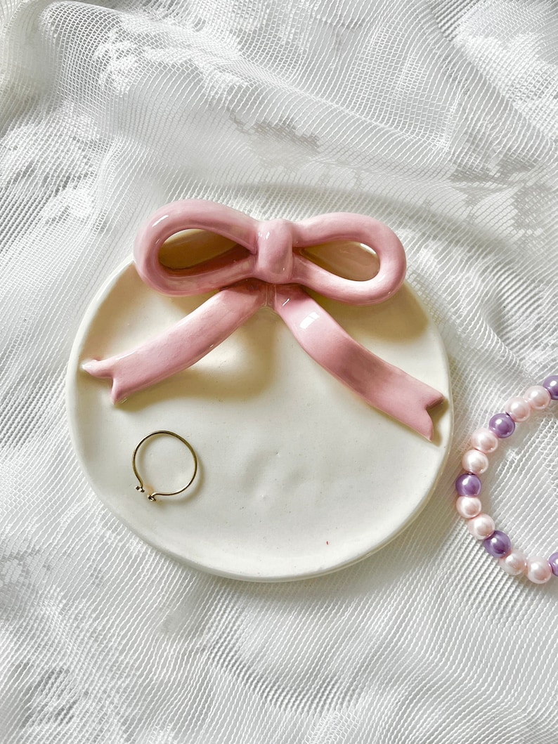 PREORDER: cute bow handmade trinket dish-bow trinket dish-bow jewelry dish-handmade jewelry dish-coquette bow-cute ring dish-ring dish girl image 1