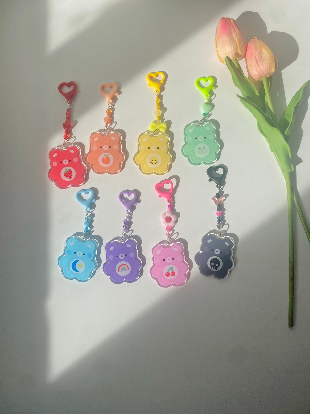 Beaded Rainbow Bear Acrylic Keychaincute Beaded Etsy