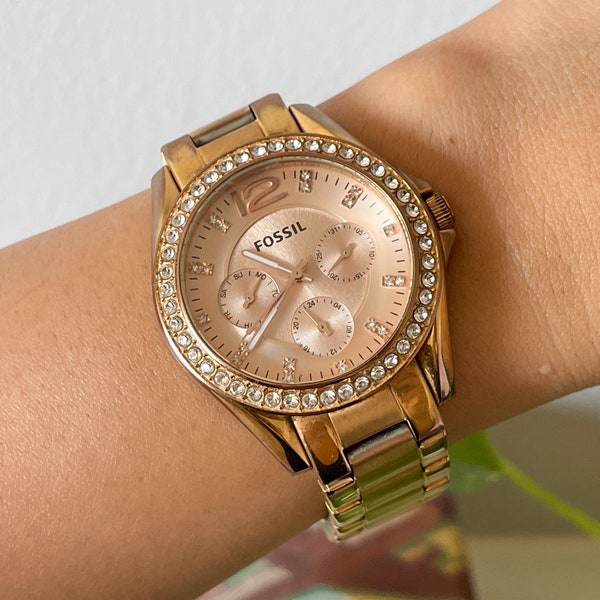 Vintage Wrist Watch, Fossil Rose Gold Tone Quartz Watch