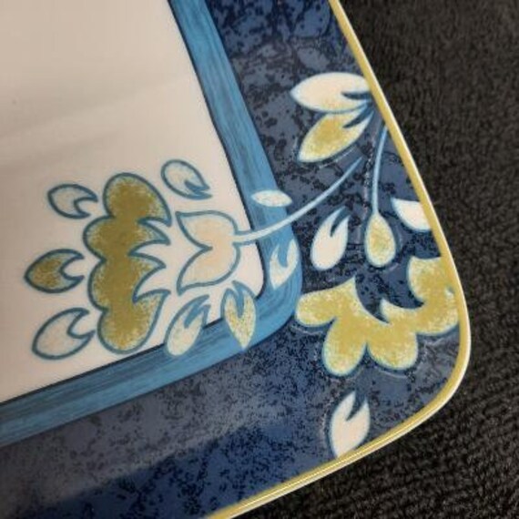 Noritake Fine China Blue Harbor Pattern Square Salad Plate Floral