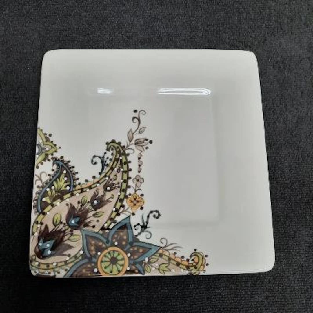 Tabletops Gallery Angela Pattern Square Salad Plate Paisley Etsy