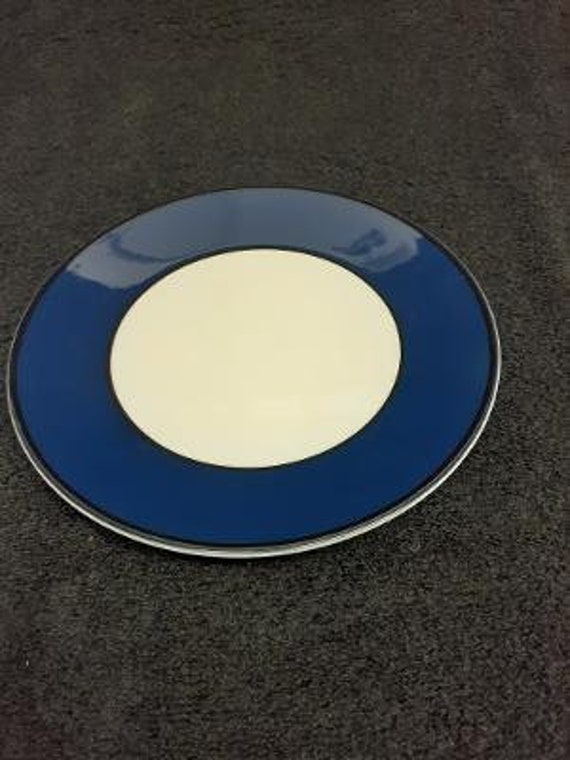 Pagnossin Ironstone Normandy Blue Pattern Salad Plate Black Trim