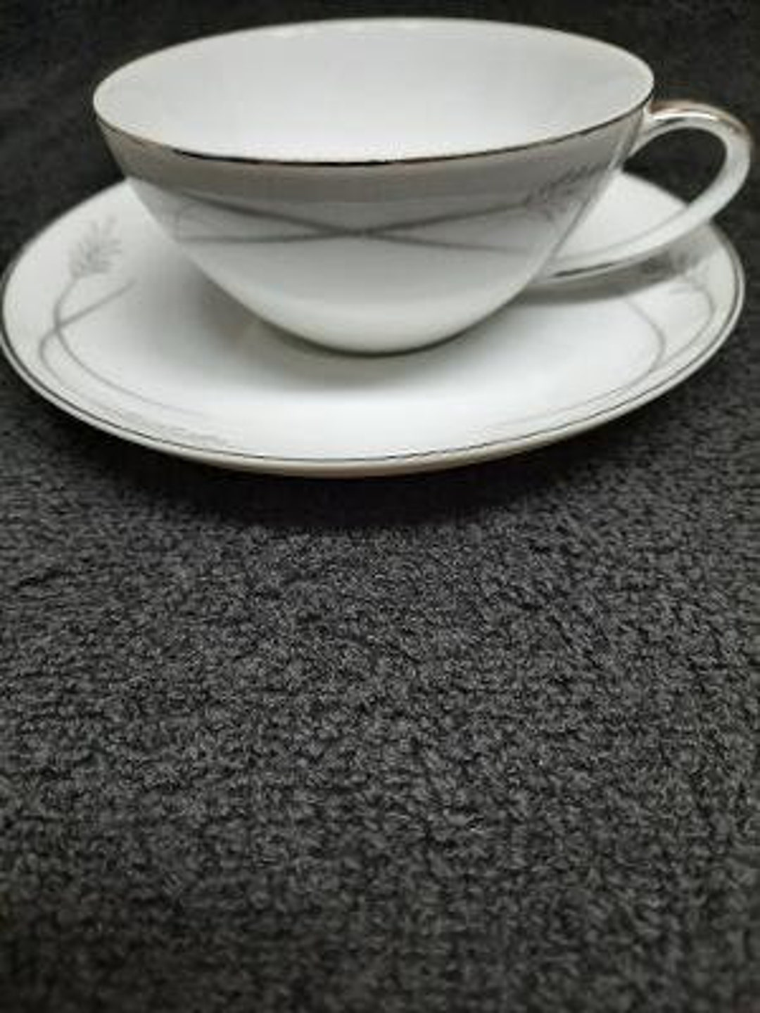 Mikasa Fine China Graceine Pattern Coffee Cup and Saucer Set Platinum Trim Made in Japan more