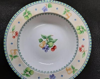 Coventry Genuine Stoneware Orchard Fruits Pattern Rimmed Soup Bowl PTS International