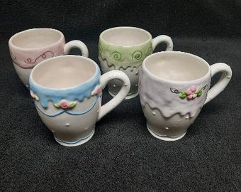 Avon Birthday Gift Collection Celebration Pattern Coffee Mugs Set of Four
