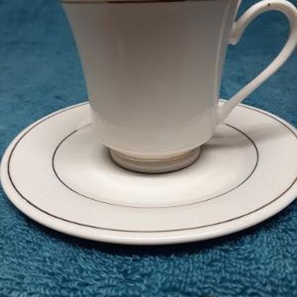 Gibson Housewares Gold Pattern Offset Trim Coffee Cup and Saucer Set