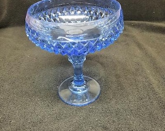 Vintage Indiana Glass Ice Blue Diamond Point Compote Candy Dish No Lid