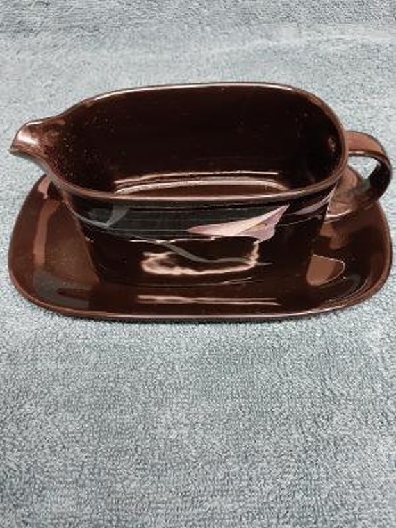 Mikasa Galleria Opus Black Pattern Gravy Boat With Detached