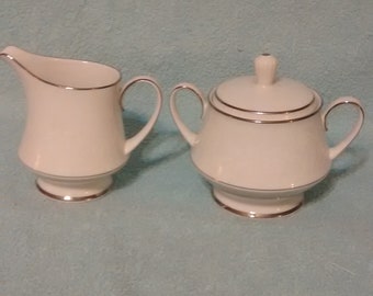 Noritake Ranier Pattern Sugar Bowl with Lid and Coffee Creamer Set