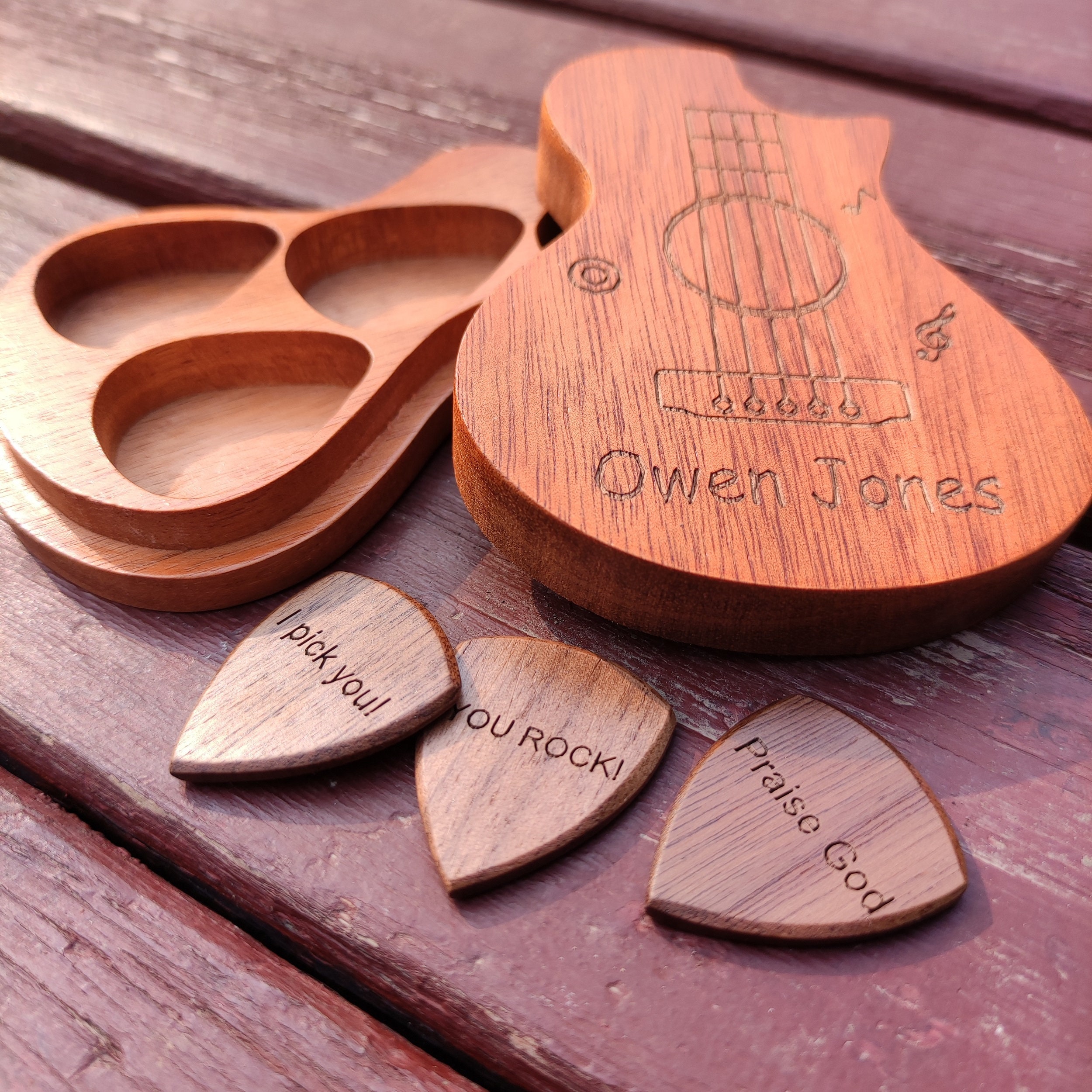 Set 3 Picks Personalized Engraved Wood Guitar PickCustom Text Etsy