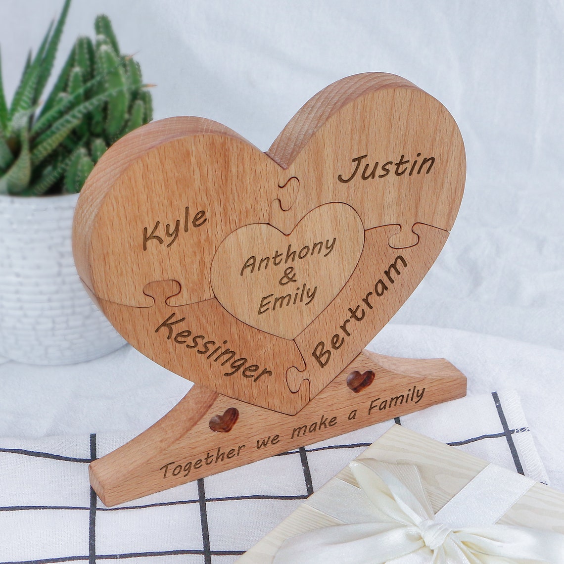 Personalisierte Familie Holz Herz Puzzle benutzerdefinierte Etsy