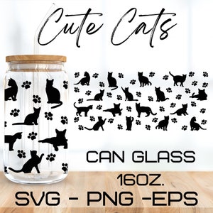 Cute Cats Glass Wrap Svg, Cats Glass,libbey 16 Oz beer can glass svg,instant Digital Download ,Cricut Design,svg,png,eps