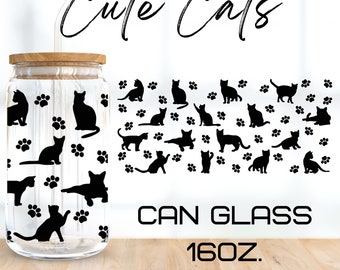 Svg d'emballage de verre de chats mignons, verre de chats, libbey 16 Oz canette de bière svg, téléchargement numérique instantané, Cricut Design, svg, png, eps