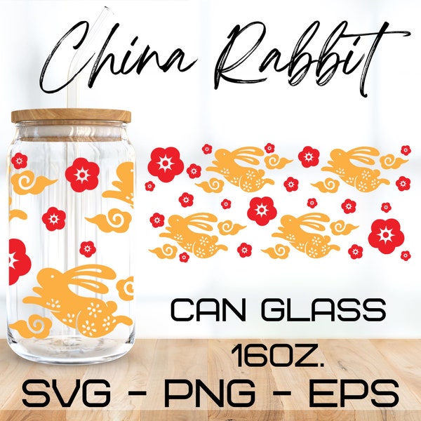 China Rabbit Year Glass Wrap Svg, Easter Day svg,libbey 16 Oz beer can glass svg,Digital Download ,Cricut Design,svg,png,eps