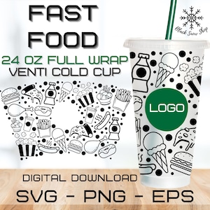 Fast Food Wrap Venti Cold 24 oz Cup SVG, Venti Full Wrap SVG, Full Wrap SVG, Tazza fredda pre-dimensionata, Download digitale, Cricut Design, svg, png, eps