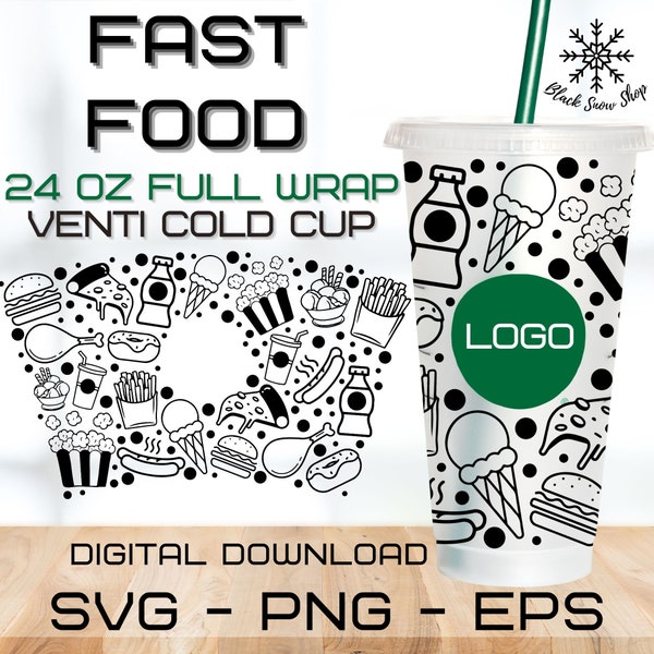 Fast Food Wrap Venti Cold 24 oz Cup SVG,Venti Full Wrap Svg,Full Wrap SVG,Pre Sized Cold Cup,Digital Download,Cricut Design,svg,png,eps