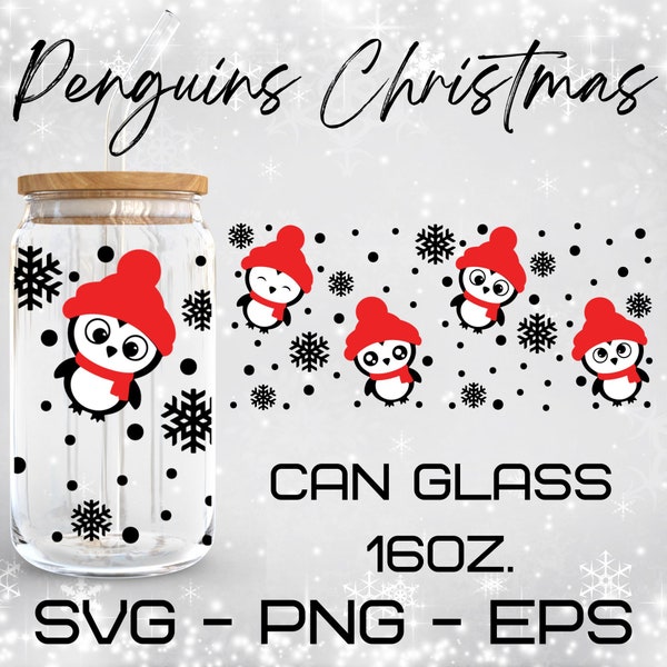 Penguins Christmas Glass Wrap Svg, Christmas svg,coffee svg,libbey 16 Oz beer can glass svg,Digital Download ,Cricut Design,svg,png,eps