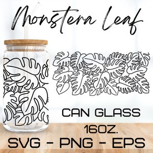 Monstera Leaf line Glass Wrap Svg, Monstera svg, libbey 16 Oz beer can glass svg, download digital, design Cricut, svg, png, eps