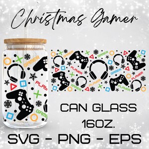 Weihnachten Gamer Glas Wrap svg, Weihnachten svg, Gamer svg,libbey 16 Oz bier kann glas svg, digitaler Download, Cricut Design, svg, png,eps