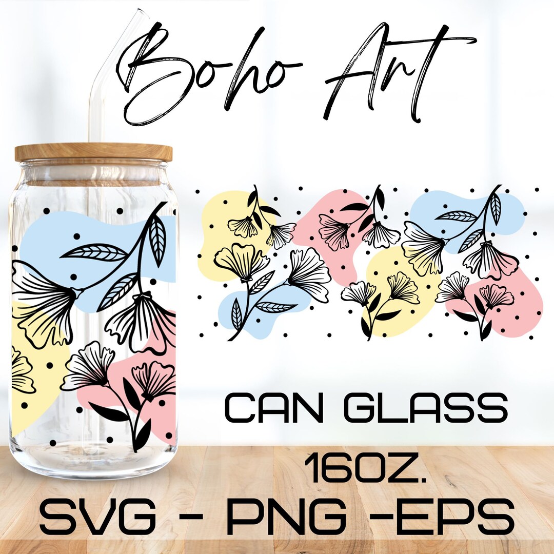 Floral Boho Art Glass Wrap Svg,libbey 16 Oz Beer Can Glass Svg,leaf ...
