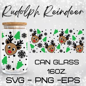 Rudolph Reindeer Christmas Glass Wrap Svg, Christmas Svg,libbey 16 Oz ...
