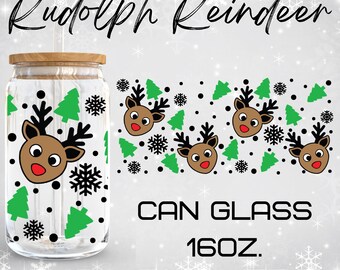 Rudolph Reindeer Weihnacht-Glasverpackungs-Svg, Weihnachtssvg, libbey 16-Unzen-Bierdosenglas-Svg, digitaler Download, Cricut-Design, svg, png,eps