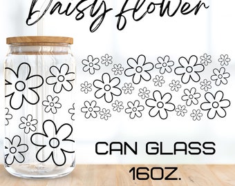 Daisy Flower Can Glass Wrap Svg,Fiore svg,libbey 16 Oz lattina di birra in vetro svg,download digitale istantaneo,Cricut Design,svg,png,eps