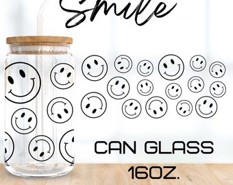 Smile Happy Face glas wrap SVG, Happy Face SVG, Smile SVG, Libbey 16 Oz Beer Can Glass SVG, digitale download, Cricut Design, SVG, png, eps