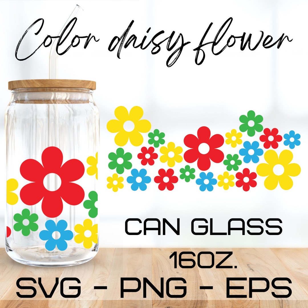 Color Daisy Flower Glass Wrap Svg, Boho Svg ,flower Svg,libbey 16 Oz ...