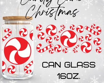 Candy Cane Weihnachten Glasverpackung svg, Weihnachten svg, Kaffee svg, libbey 16 Oz bier kann glas svg, digitaler Download, Cricut Design, svg, png,eps