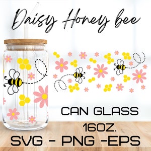 Daisy Honey Bee Glass Wrap Svg,bee svg,coffee svg,libbey 16 Oz beer can glass svg,instant Digital Download ,Cricut Design,svg,png,eps