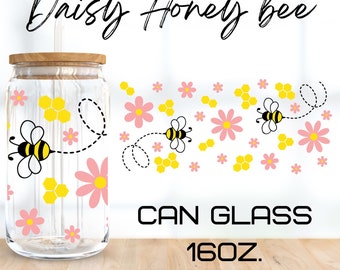 Daisy Honey Bee Glass Wrap Svg,bee svg,coffee svg,libbey 16 Oz beer can glass svg,instant Digital Download ,Cricut Design,svg,png,eps