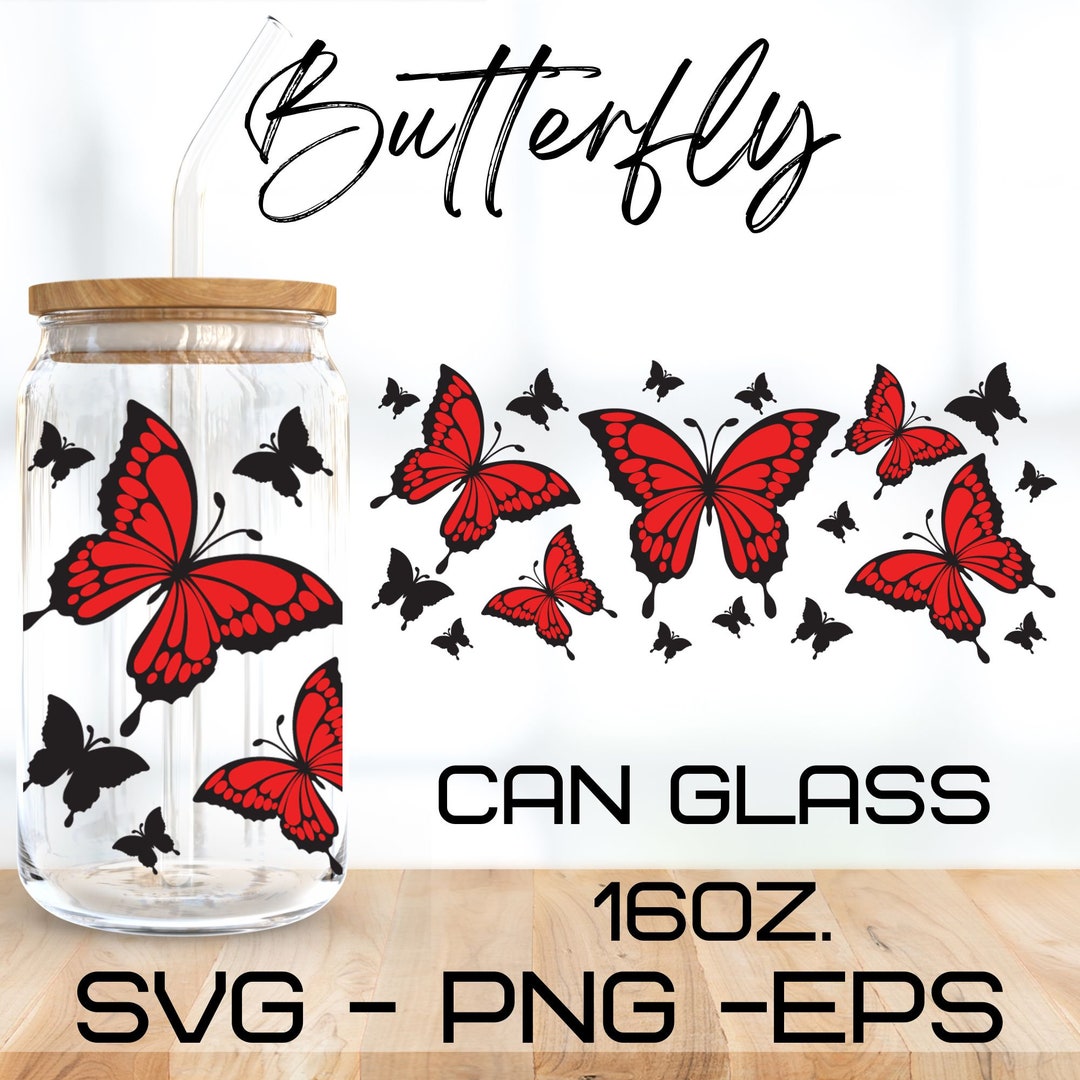 Butterfly Glass Wrap Svg,butterfly Svg,libbey 16 Oz Beer Can Glass Svg ...