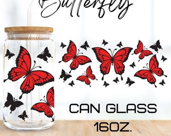 Butterfly Glass Wrap Svg, Butterfly svg, Libbey 16 Oz Beer Can Glass svg, instant digitale download, Cricut Design, svg, png, eps