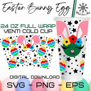Easter Bunny Egg Wrap Venti Cold 24 oz Cup SVG,Easter Venti Full Wrap SVG,Pre Sized Cold Cup,Digital Download,Cricut Design,svg,png,eps