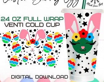 Easter Bunny Egg Wrap Venti Cold 24 oz Cup SVG, Easter Venti Full Wrap SVG, Copo frio pré-dimensionado, Download digital, Design Cricut, svg, png, eps