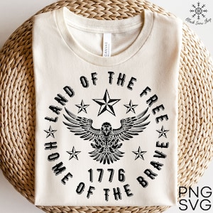 Tierra del hogar libre del águila valiente 1776 svg, bandera de EE. UU. svg, 4 de julio, Día de los Caídos, descarga digital, diseño de Cricut, svg, png, jpg