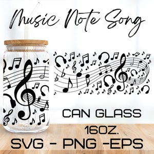 Envoltura de vidrio con forma de nota musical, svg de melodía, svg de música, svg de lata de cerveza de 16 oz de libbey, descarga digital instantánea, diseño de Cricut, svg, png, eps