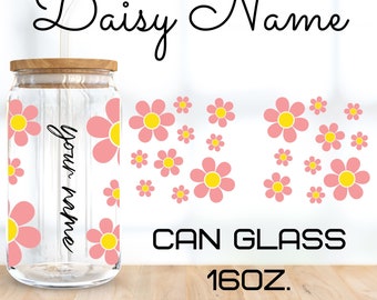 Daisy Name Can Glass Wrap svg, Daisy svg, Blumen svg, libbey 16-Unzen-Bierdosenglas svg, digitaler Download, Cricut Design, svg, png,eps