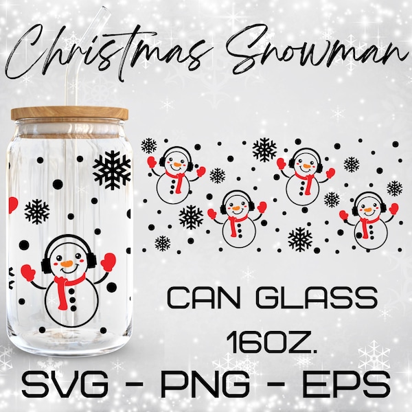 Christmas Snowman Glass Wrap Svg, Christmas svg, Snowman svg,libbey 16 Oz beer can glass svg,Digital Download ,Cricut Design,svg,png,eps